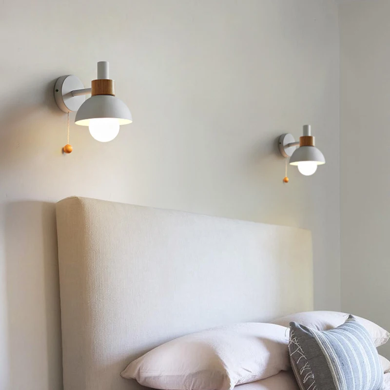 bedside led wall lamp with switch nordic modern e27 wood sconce lights indoor lighting home decor bedroom living room kitchen free global shipping