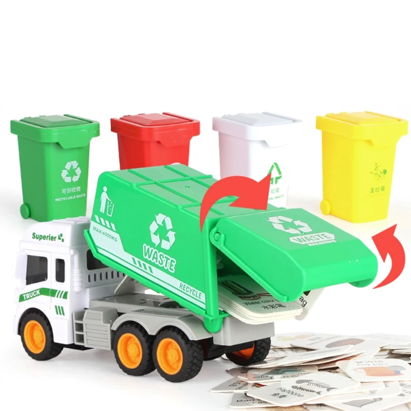 

Garbage Truck Trash Car with 4 Dustbin 120pcs Cards Waste Management Educational 23GD
