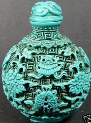 

Chinese Turquoise Jade Twins Fish Opium Snuff Bottle free shipping