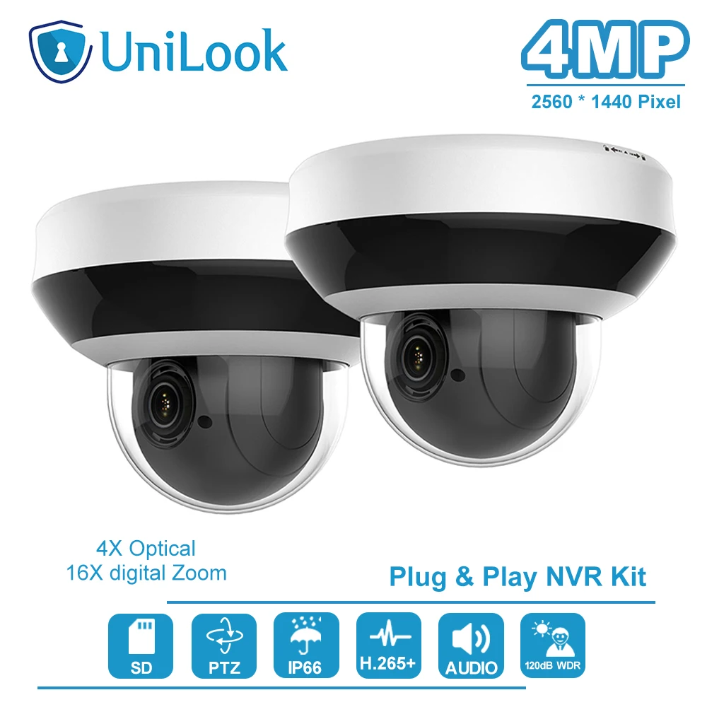 UniLook 8CH NVR 4/6/8 шт 4MP 4X Zoom POE PTZ IP камера наружная H.265 CCTV система безопасности IR 30m