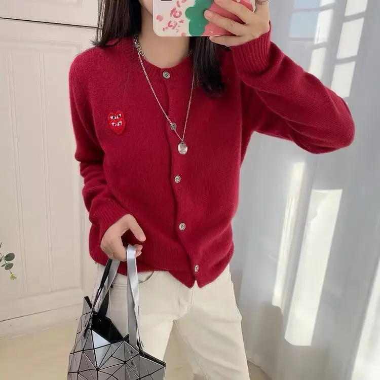 

2021 Spring And Autumn New Sweater Women's Cardigan Red Heart Short Loose Versatile Knitwear