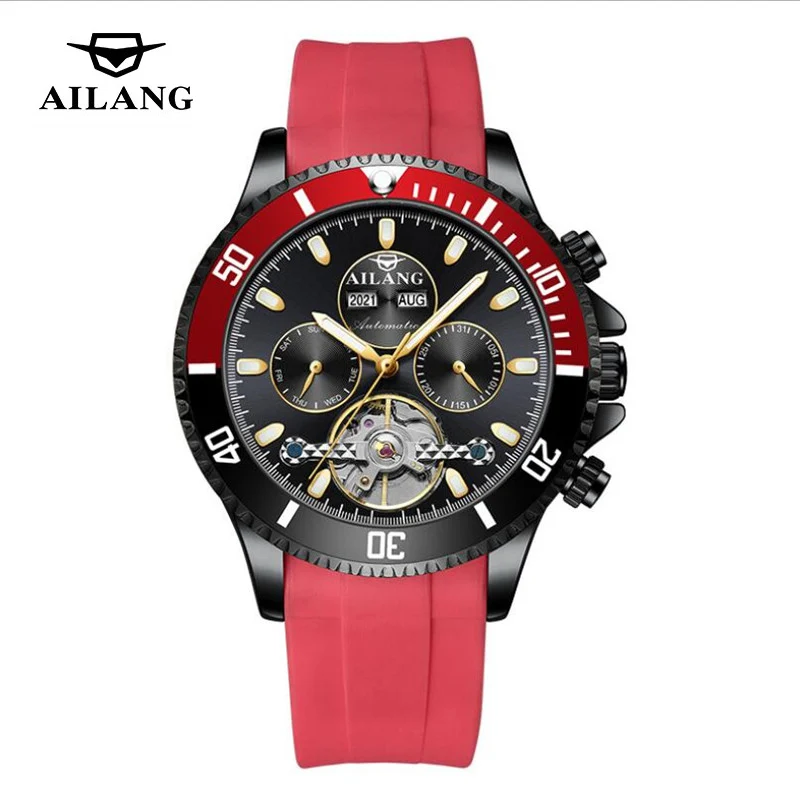 

AILANG Men's Business Mechanical Luminous 30M Waterproof Pointer 24 Hours Silicone Strap Relogio Masculino Watches 8202