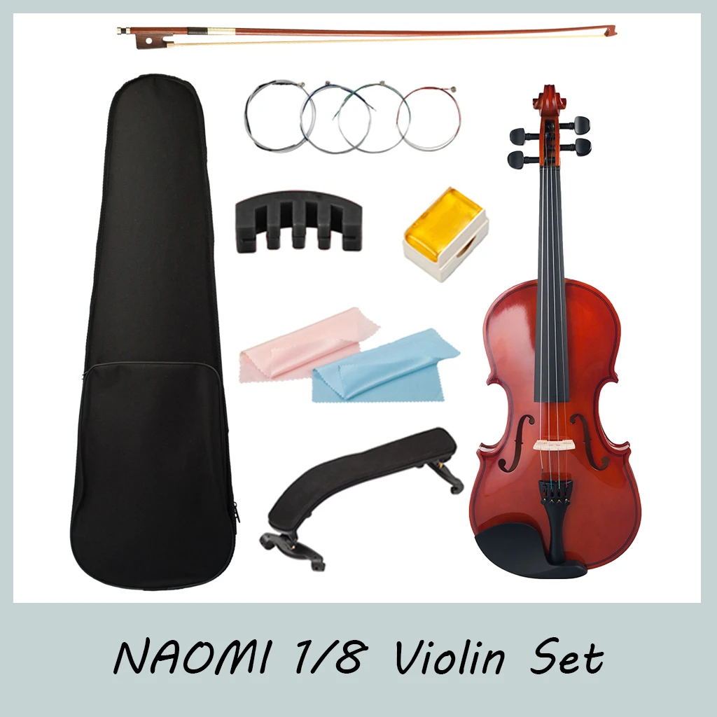 NAOMI Handmade Wooden 1/8 Size Natural Acoustic Violin Fiddle for Students Beginner enlarge