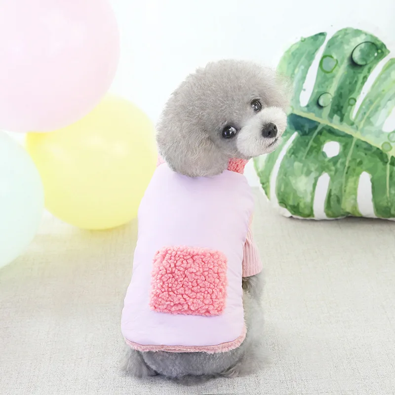 

Pet Two-legged Clothes Color Matching Pocket Pink Cotton Coat Dog Clothes
