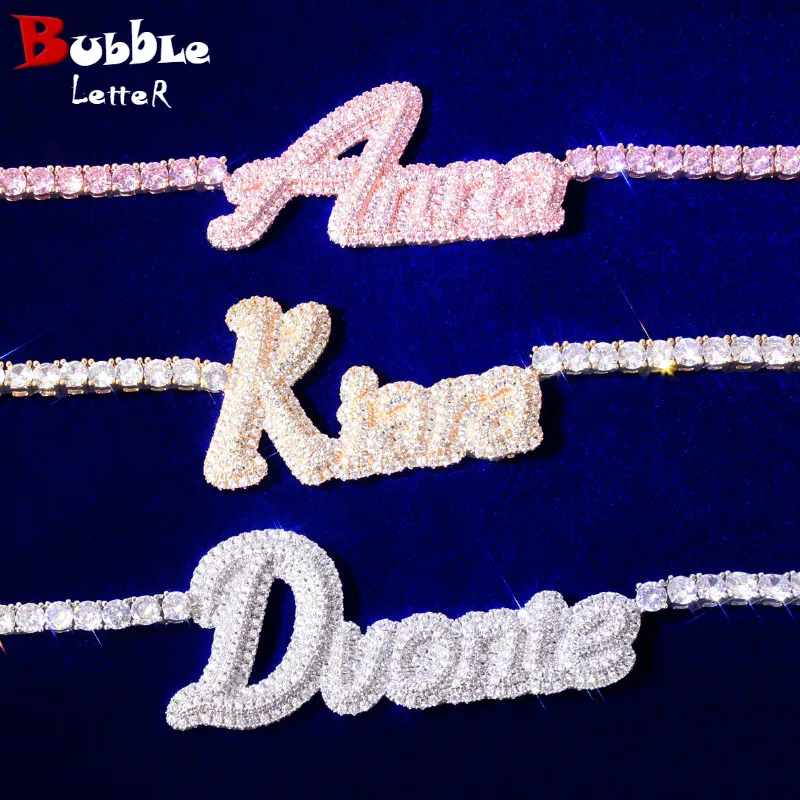 Bubble Letter Customized Necklace Tennis Chain Choker Real Gold Plated Hip Hop Jewelry Free Shipping Items