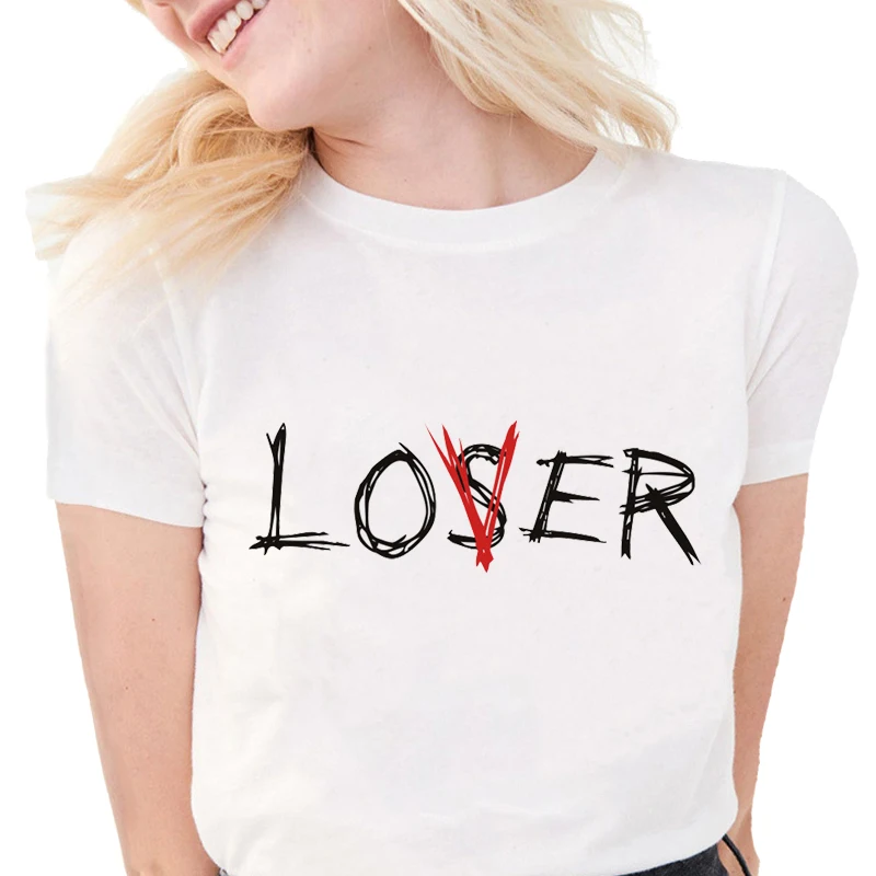 

Summer Fashion Loser Lover T-Shirt Women Funny Letter Printed T shirts Soft Short Sleeve Women White Tops S1536