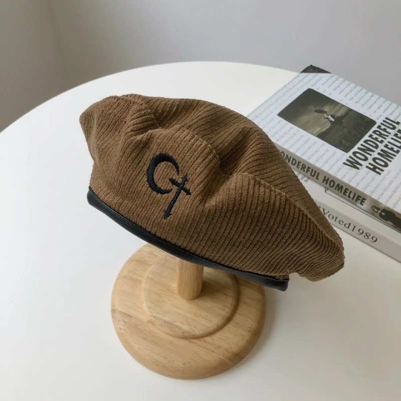 

New Autumn&Winter Corduroy Beret Female Street Shooting Retro Military Cap Korean Tide Version Personality Street Painter Hats
