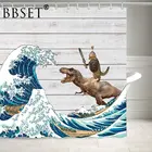 Забавные животные, занавеска для душа, динозавр и кот в канагаве, волны, узор, водонепроницаемый, разные размеры, Douchegordijn, декор для ванной комнаты