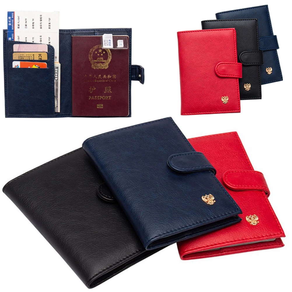 

New PU Leather Passport Cover Travel Russian Pattern Business Documents ID Crediet Card Bag Driver's License Cover Wallet Case