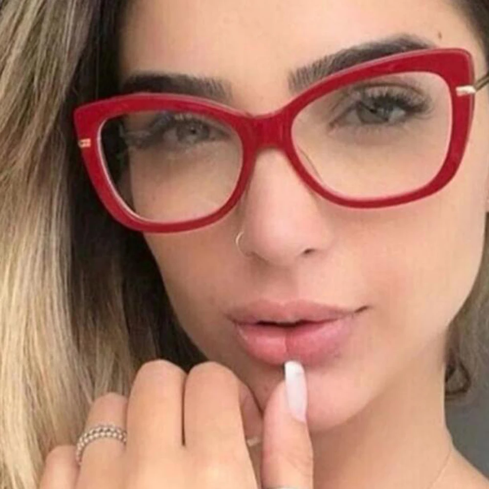 

Retro Oversize Clear Lens Women's Eyeglasses With Frame Cat Eye Vintage Statement Male Computer Glasses Red Green Black