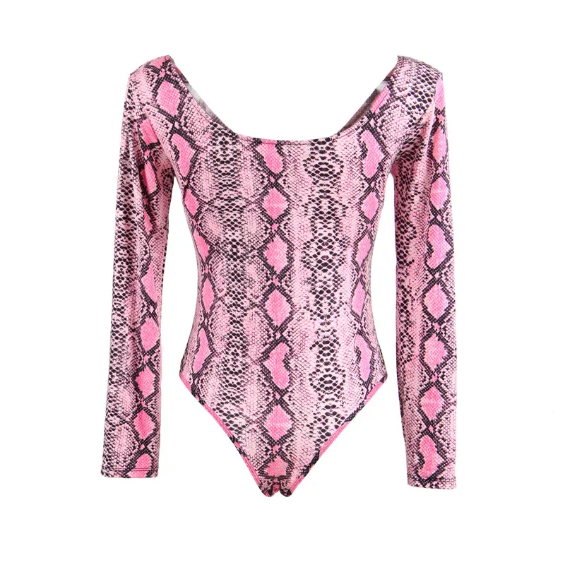 

Comeondear Snakeskin Bodysuits Women Sexy Snake Skin Long Sleeve Python Fashion 2020 Newly Crop Top Rompers Playsuit RA80838
