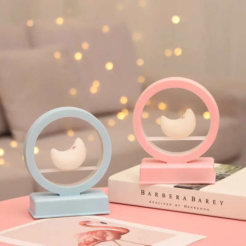 Творческий милый романтический розовый синий музыкальный атмосферный ночной светильник Луна ночной светильник Детский подарок на день рождения Украшения света.