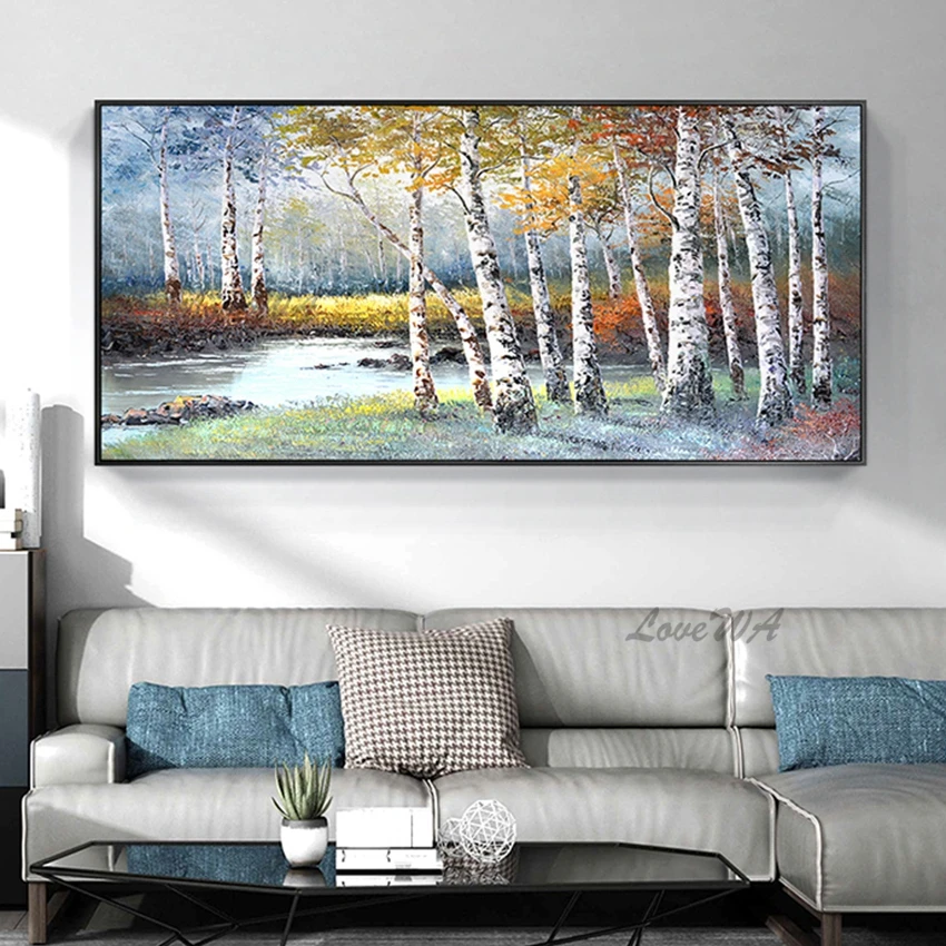 

Modern Palette Knife Canvas Handmade Scenery Tree Oil Painting Wall Art Home Decoration Piece Panel Art For Living Room Decor