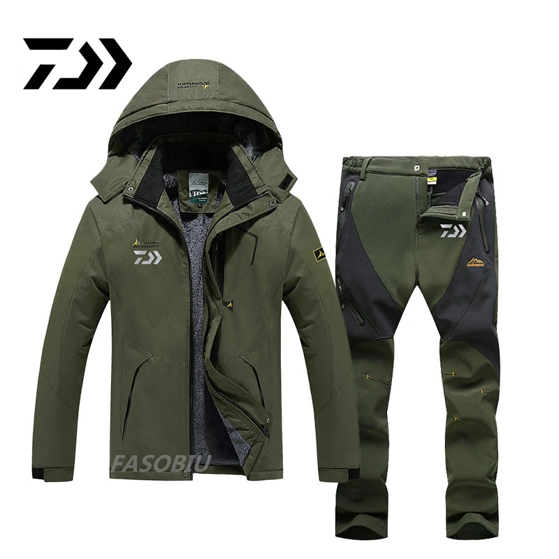 

New Daiwa Outdoor Waterproof Fishing Jacket Men's Hiking Clothing Warm Windproof Pants Quality Cotton Large Size Fishing Suit