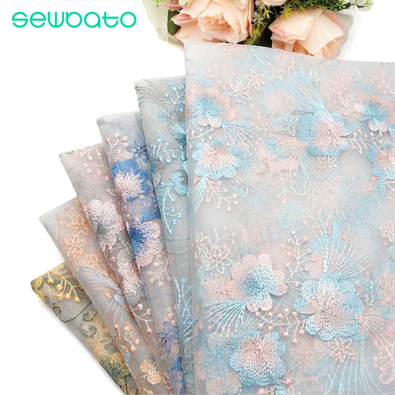 

SEWBATO ткань для двусторонней цветочной вышивки, летнее платье, женская одежда, сумка, ткань для свадебного платья Hanfu