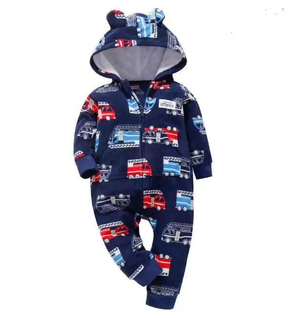Dark blue truck Зимняя одежда bebes, комбинезон для девочек, пижамы для младенцев, флисовый Детский комбинезон с капюшоном, детская одежда с рисунком лисы, теплая одежда для маленьких мальчиков - Цвет: Dark blue truck