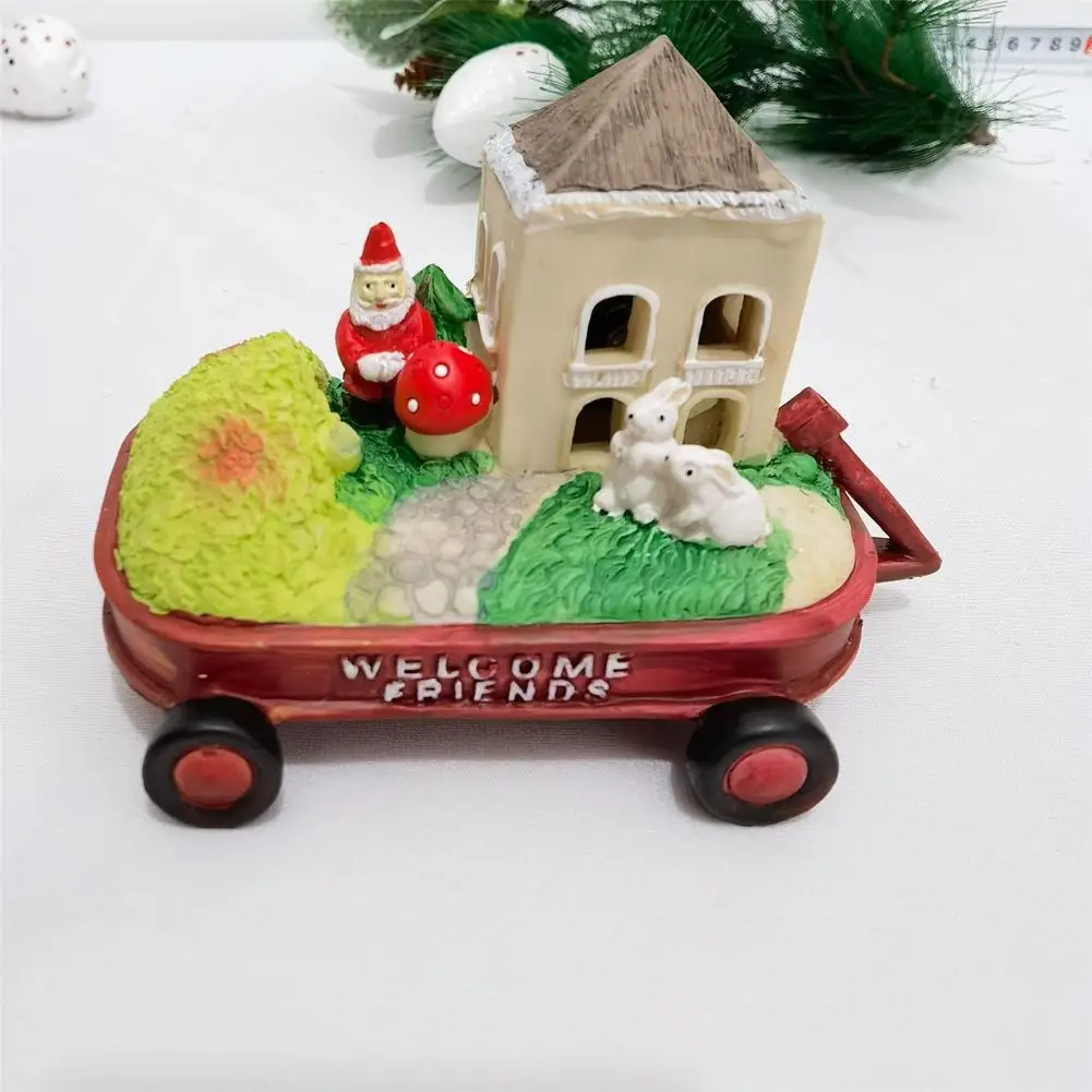 Estatuillas en miniatura de navidad, Mini ornamento de resina de Santa Claus, estatua de casa de jard&iacute;n al aire libre, Patio, adorno de c&eacute;sped para navidad-4