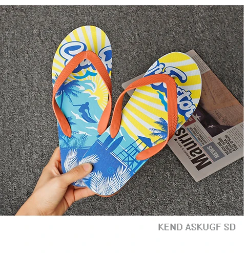 

2021 men's summer Bohemian sandal flat flip-flops men's fashion slippers refreshing print beach scenery