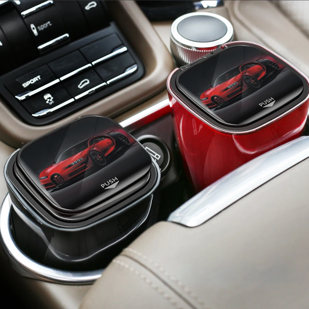 

1pcs Car Ashtray With LED Light Push Type Lid Multifunctional Smokeless Cigarette Holder Ashtray Trash Can Interior Decoration