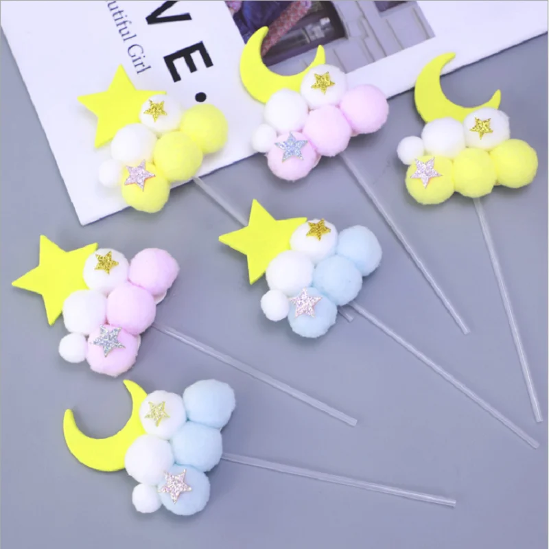 

1PCS Birthday Cake Decorating Hair Ball Moon Star Plugin Festive Dessert Billiards Card