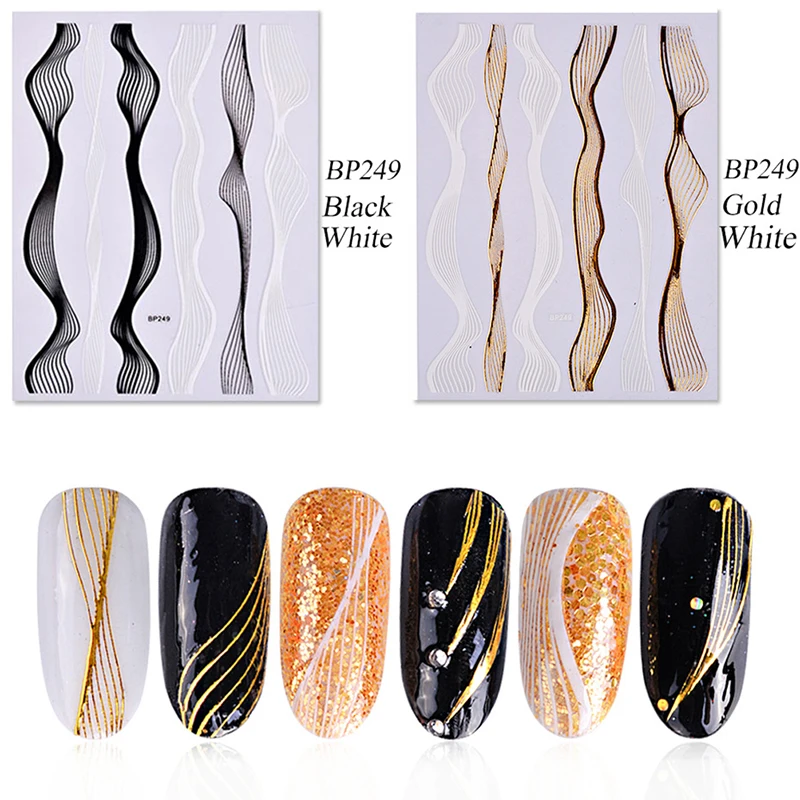 1 шт. стикер для дизайна ногтей 3D блестящая золотая волнистая полосовая лента