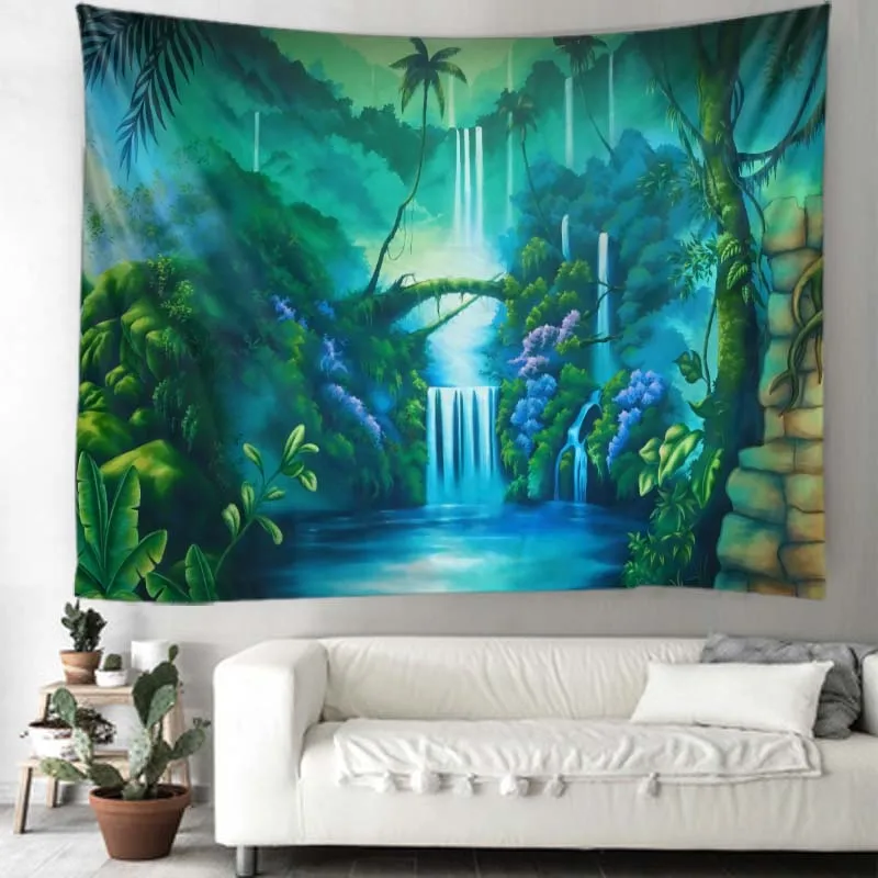 Fantasy Landscape Tapestry Psychedelic Forest Home Decor Art Wall Hanging Boho Aesthetic Room Decor Home Yoga Mat Mattress images - 6