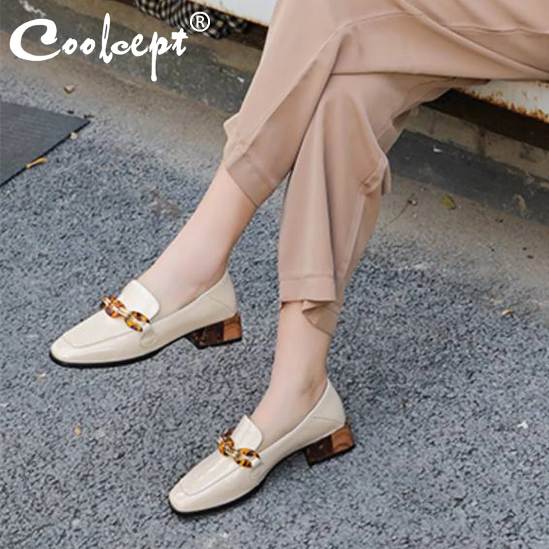 Туфли Coolcept женские на толстом каблуке натуральная кожа металлическая цепочка