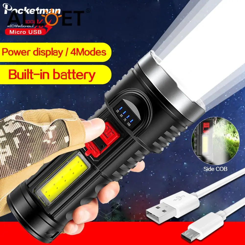 

Portable USB Rechargeable Handheld Flashlight Hiking Fishing Electric Torch With Built In Battery Stylish Portable