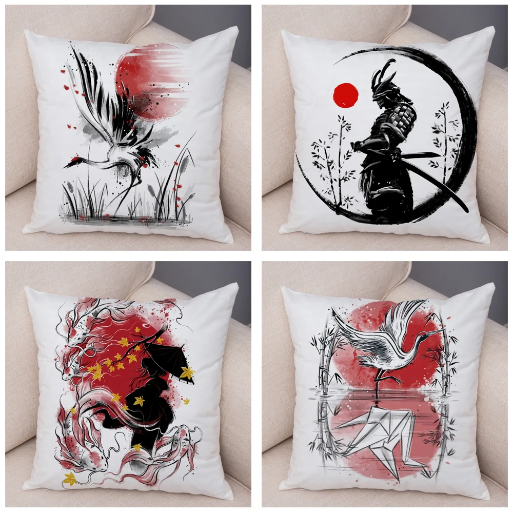 45x45 см чехлы для подушек с чернилами в японском стиле Декор красивый пейзаж кошка