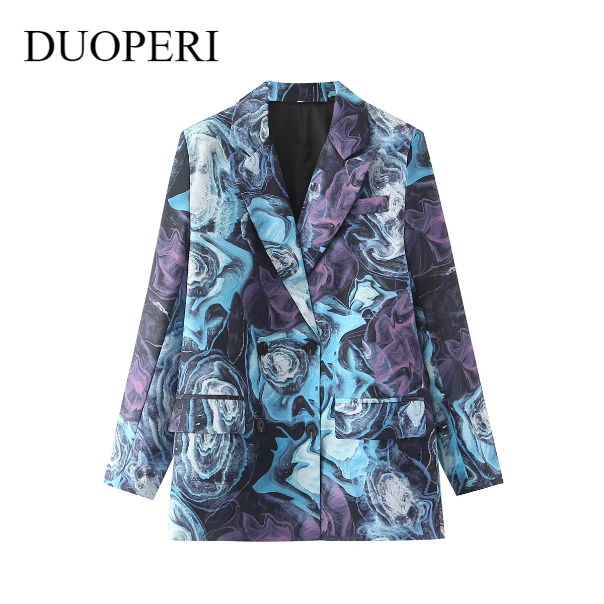 

DUOPERI женский модный двубортный блейзер с принтом винтажный с длинным рукавом с английским воротником Женский костюм veste femme