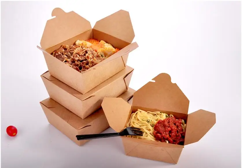 100 шт. одноразовая коробка для еды на вынос из крафт бумаги утолщенная bento