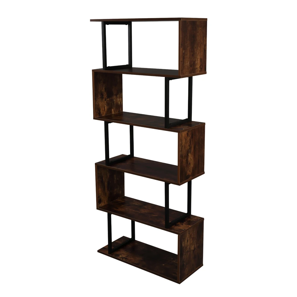 

[2021]5-Tier Industrial Easy-Assembly Metal Frame Bookcase Storage Shelf for Living Room, Narrow, Bedroom, Office
