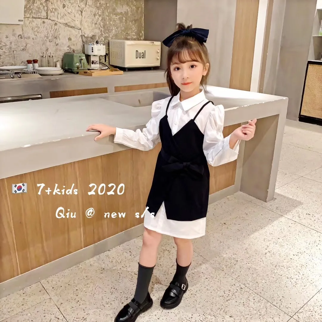 Комплект с рубашкой для девочек осень 2020 новинка детское платье-рубашка длинным