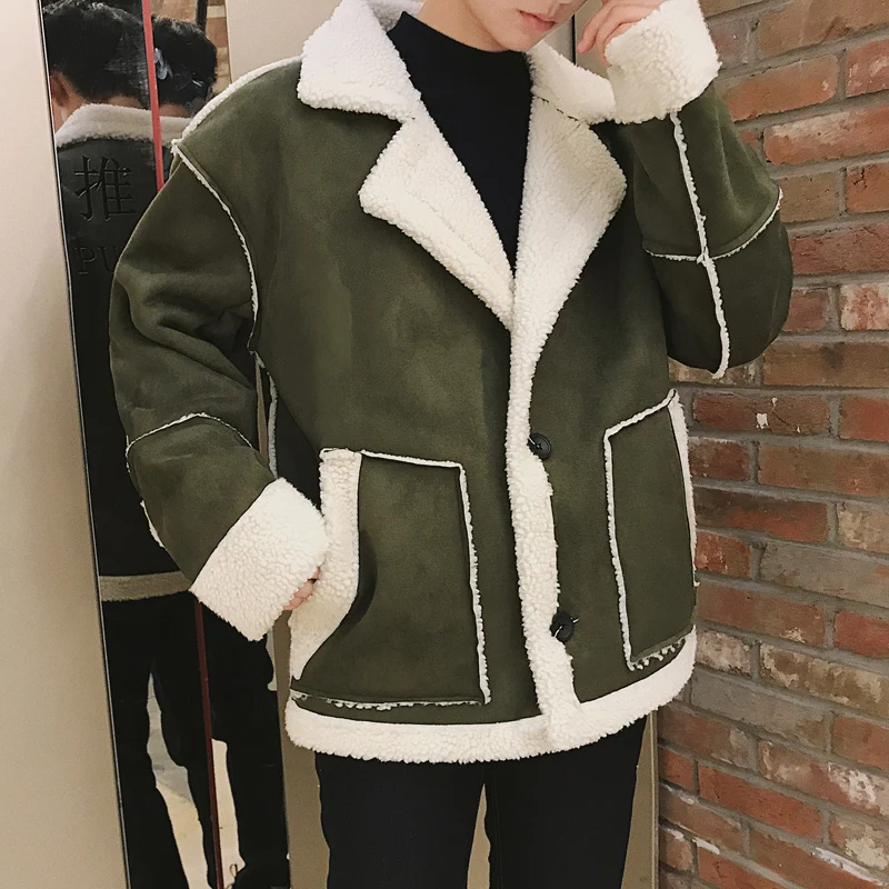 Зимняя мужская куртка пальто из овечьей шерсти утолщенная теплая флисовая