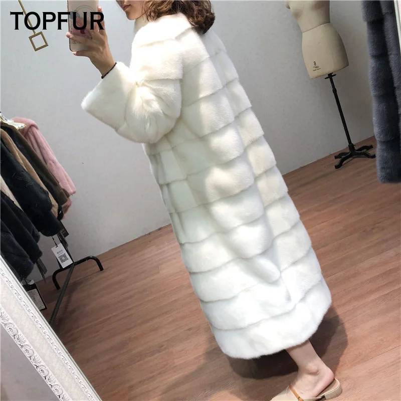 TOPFUR, новинка, модное зимнее женское длинное пальто, натуральный мех, пальто для женщин, белый натуральный мех норки, верхняя одежда и пальто, базовые куртки