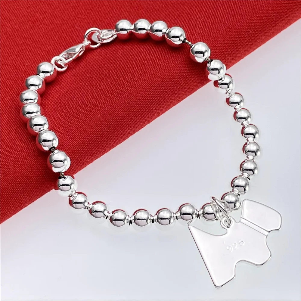 

Fashion Accessories 925 Sliver Plated Little Dog Pendant 6mm Beads Chain 20CM Bracelet For Women/Girls Trendy Gift