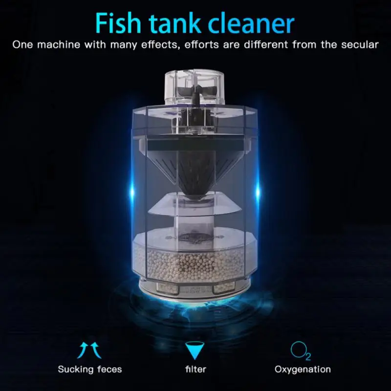 

3 In 1 Multi-Functional Round Shape Fish Tank Filter Small Automatic Suction Fish Poop Filter Pump Aquarium Cleaning Tool Sale