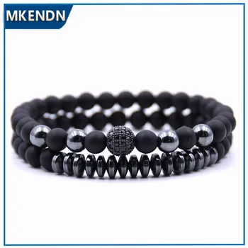 Fashion Pave CZ Men Bracelet - Stone Beads With Hematite 1