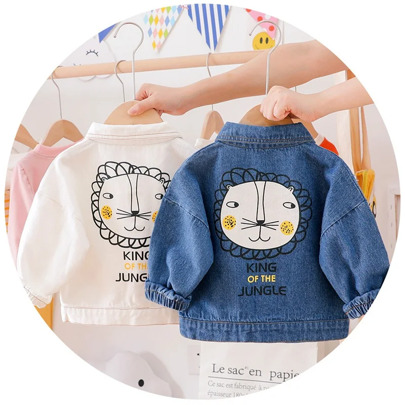 2019 Autumn boys cartoon lion print denim pocket long sleeve Coat Kids Children Infants Outwear Jackets Cardigan C2986 |
