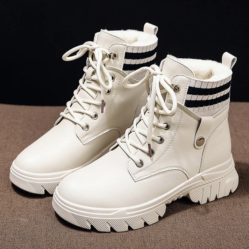 

Fashion Women's Ankle Boots Winter Shoes For Women Warm Cotton Boots Platform Shoes For Girl Lace Up Short Boots Casaul Sneakers