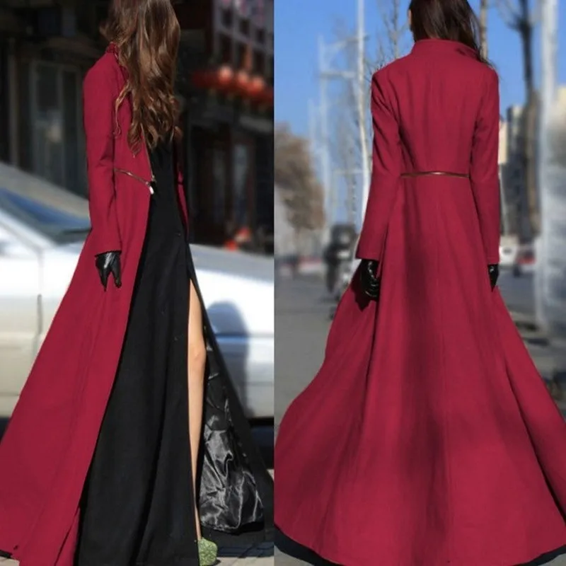 Winter Women Woolen Maxi Long Overcoat Streetwear Splice Zipper Office Ladies Outerwear Runway Wool Blends Coat Windbreaker | Женская
