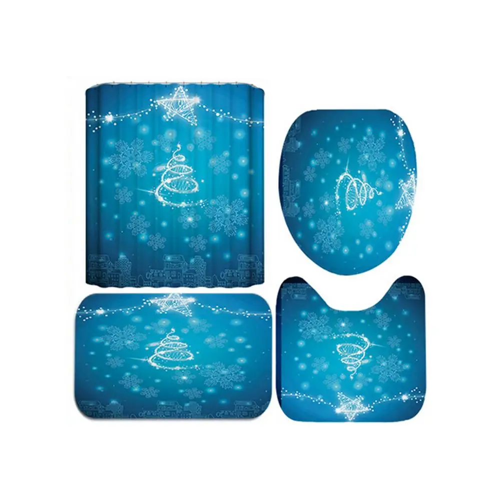 

Shower Curtain Set With Non-slip Rug Merry Christmas Snowflake Waterproof Shower Curtains Set With 12 Hooks For Bathroom