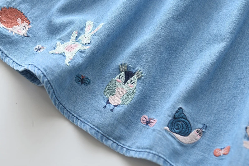 Girl Tops Dresses Children's Clothing Girls Princess Embroidery Cartoon Animal Cowboy Round Neck Doll Denim Dress | Детская одежда
