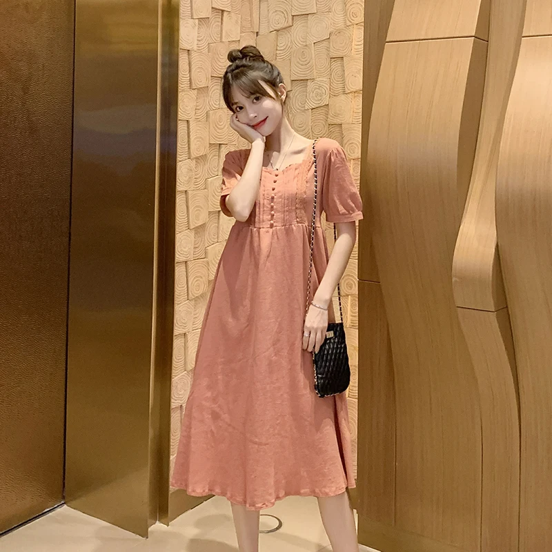 Hot! Pink Cotton Long Maternity Dress 2019 New Summer Fashion A-Line Loose High Waist Clothes for Pregnant Women Pregnancy | Мать и