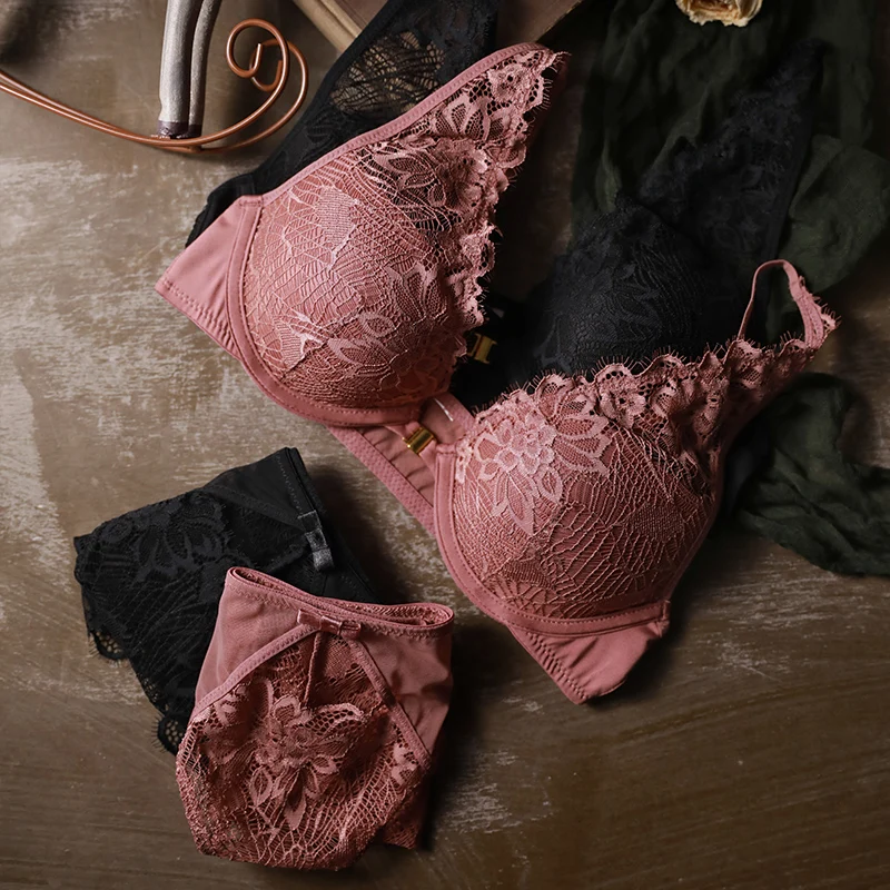 

Sexy Front Closure Bra+Brief Sets small girl lingerie set Push Up Lace Bralette Underwear Brassiere intimates