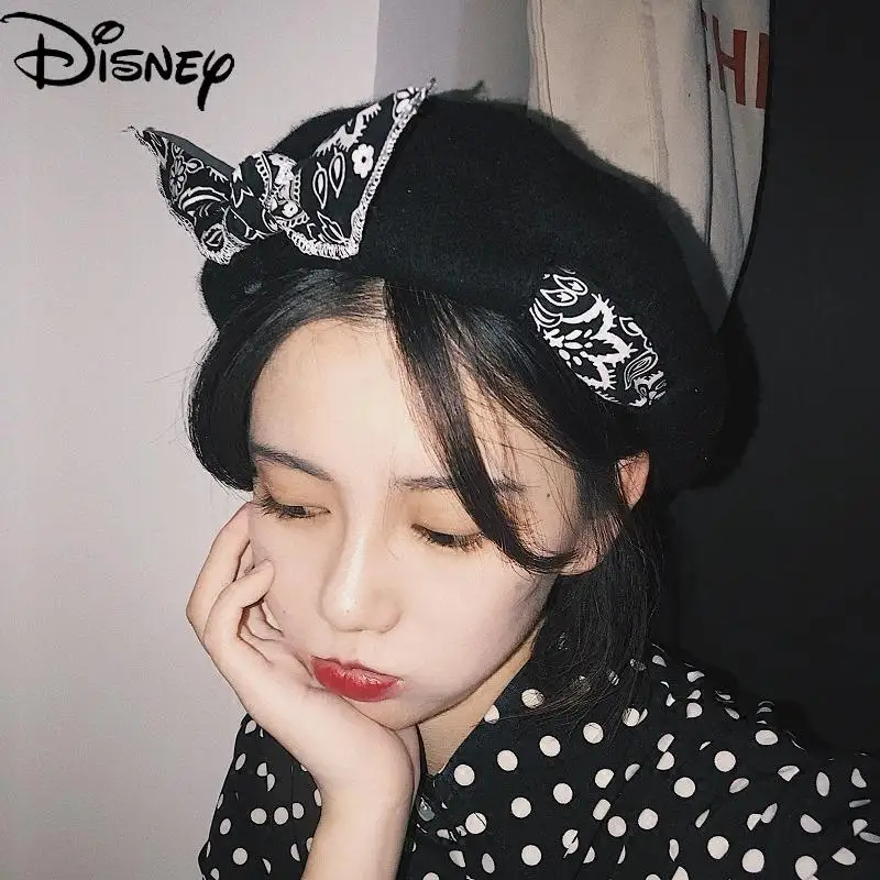 

Disney Cartoon Cute Fashion Wool Cloth Trend Soft Girl Autumn and Winter Wild Beret Painter Hat