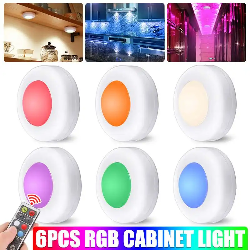 

6/12pcs Led Cabinet Light RGB light Color Remote Control Wireless Dimmable LED Night Lamp Battery Light for Closet Kitchen Stair