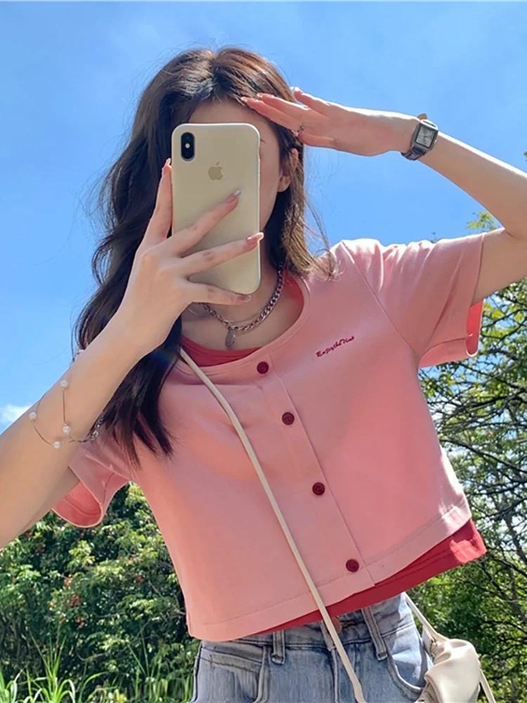 Женская футболка с коротким рукавом и воротником стойкой|Футболки| |