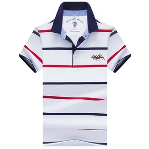 Мужская рубашка-поло в полоску, с отложным воротником