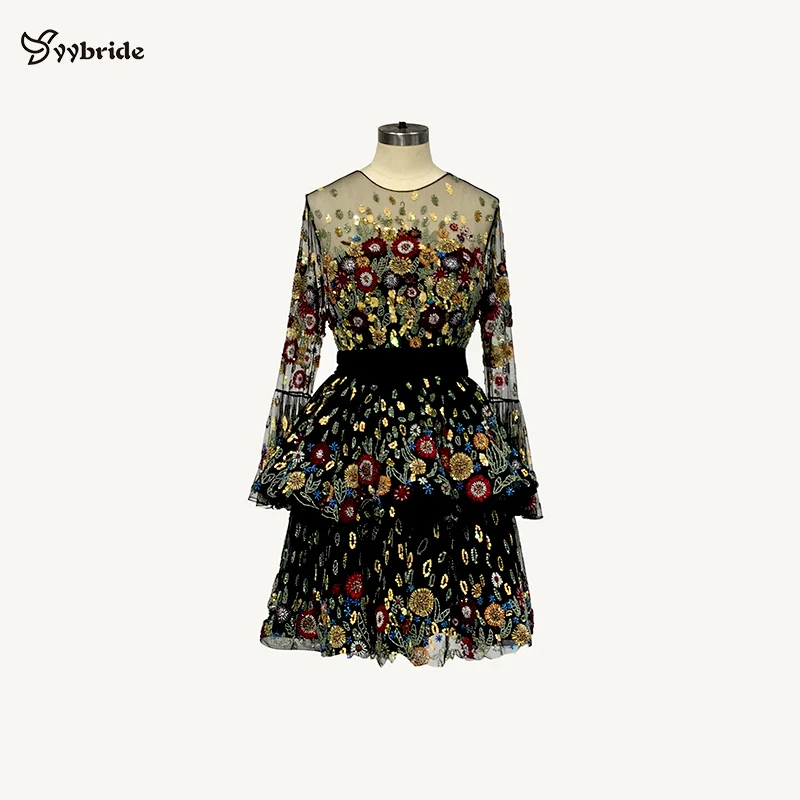 

YYbride New Colorful Crystals Party Dresses Above Knee Length Boat Neck Luxry Prom Dresses Elegant Black Sexy Evening dresses